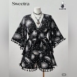 Sweetra Black Sun and Moon Kimono romper